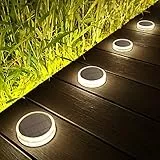 Lacasa Luci Solari Giardino, 4 Pezzi 30LM LED Lampada Solare da Esterno IP68 Impermeabile Luci per Sentieri Auto On/Off Luce Solare per Ponte Passo Vialetto Scale, Bianco Naturale 4000K Rotondi