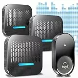 SURFOU Campanello Senza Fili Da Esterno Impermeabile Wireless 300M Distanza Trasmettitore Casa interno 3 Ricevitore per gli Anziani 55 Suonerie includere il Natale 5 Volumi e Indicatori LED, Noir