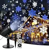 Proiettore a LED Natale, Lampada di Proiezione a LED Fiocchi di Neve Blu e Bianca, 4 Modalità di Effetto Luce con Telecomando, Luce per Proiettore Impermeabile per Natale Decorazione Esterni e Interni
