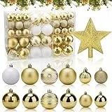 Decorazioni Albero di Natale Palline di Plastica oro e bianco 87 pezzi, Palline per Albero di Natale Palle Natalizie Decorazioni Addobbi Feste Decori