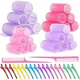 MOYKSRR Set di Bigodini da 44 Pezzi, 24 Pezzi Bigodini Autoadesivi e 18 Pezzi Fermagli, Bigodini Grandi Hair Rollers, Boccoli Capelli Senza Calore per Salon Barber, Dormire, Capelli Lunghi e Corti