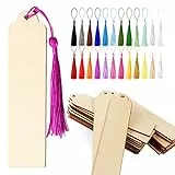 24pz Segnalibri in Legno Bianco Fai da Te, Segnalibro Vuoto Rettangolare, con 24pz Nappe Colorate, Segnalibro Artigianale DIY, da Personalizzare per Regalini Feste, Libri