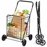 COSTWAY Carrello Portaspesa Pieghevole, Carrello Spesa con Ruote, Capacità di Carico: 45 kg, 83L, 57 x 58 x 91 cm (Nero)