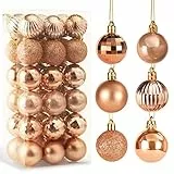 Palline di Natale Champagne, 36pcs Palline per Albero di Natale 4cm, Palle di Natale Piccole Champagne Plastica con Gancio, Ornamenti Natalizi per Addobbi Albero di Natale Decorazioni