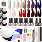 PEACECOLOR Kit Ricostruzione Unghie 15pz Smalti Semipermanenti Gel 36W U V/LED Unghia Lampada Soak off U V Extension Gel Prolunga Nail Decorazione Essenziale Manicure Struementi per Nail Art
