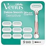 Gillette Venus Deluxe RASOIO DONNA Smooth Sensitive, 1 Manico e 9 Lamette da 5 Lame, Rasatura Veloce, Efficace e Profonda, Skin Cushion