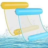 GOLDGE Amaca di Acqua Galleggiante Gonfiabile, 2 Pezzi Piscina Drifter Amaca Gonfiabile Materassi Lettino Galleggiante da Spiaggia per Adulti (Blu e Giallo)