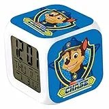 R-timer Paw Patrol sveglia digitale con temperatura grande luce notturna a LED sveglia intelligente con cavo di ricarica per bambini, adolescenti regalo decorazione per camera da letto (blu Chase)