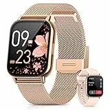 SWGOTA 2023 Smartwatch Donna Chiamate Bluetooth 5.2, 1.85' HD Smart Watch con Cardiofrequenzimetro SpO2 Sonno Fisiologia Femminile IP68 Notifiche Messaggi 18 modalità Sportive iOS Android Oro Rosa