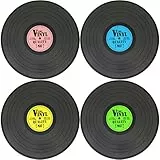 com-four® 4x tovagliette a forma di vinile - tovagliette con design vintage in blu, verde, giallo e rosa, Ø 39,5 cm (04 pezzi - registrazione)