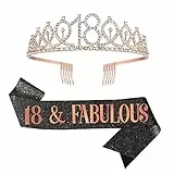 REYOK Nero Fascia per 18° Compleanno e diadema in Rosegold, 18 e favolosa Fascia per Compleanno e 18 diademi di Cristallo con Strass, per Regalo, Festa di Compleanno, Ragazze e Donne Decorazione