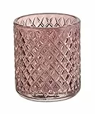 Wenko Bicchiere portaspazzolini Atessa rosa antico in vetro con strutturata a piccoli rombi per strumenti per l’igiene dentale per stanza da bagno e WC ospiti, 7,5 x 10 cm