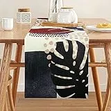 Runner da Tavola, Rosso Nero Blu Navy Foglie Piante Tropicali Boho Decorazioni Per Tovaglia In Cotone E Lino Resistente Al Calore Per Tavolo da Pranzo per Feste Matrimonio Festivo 33 x 183 cm
