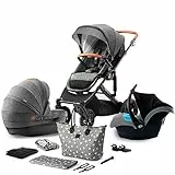 kk Kinderkraft Passeggino Trio PRIME, 3 in 1, Elegante Carrozzina, Navicella, Ovetto, Pieghevole, Bambini 0-22 Kg, Grigio