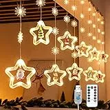 Lypumso Luci di Natale a LED, USB Forma Stella Tenda Catena Impermeabile Luce Fatata, con Fiocco di Neve Rimovibile e 5 Tipi Bambole, 10 LED Stellas, 8 Modalità, per Decorare