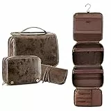Elviros Borsa da Toilette grande da Viaggio per Uomo Beauty case Borsa in pelle resistente all'acqua Organizer per Articoli da Toeletta con Borsa Asciutta Bagnata Gratuita, 28 x 22 x 10 cm