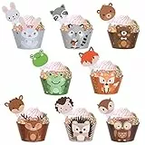 Cupcake Topper e Wrapper, Diealles Shine 48 Pezzi Wrappers e Cupcake Toppers di Carta Animale, Pirottini per Cupcake Animale per Muffin Decorativi