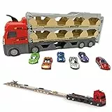 Think Gizmos TG939 – Camion Bisarca - Camion Trasportatore Giocattolo 2 in 1 e Pista da Corsa - Set Giocattolo Veicolo di Trasporto con 6 Auto da Corsa per Ragazzo e Ragazza