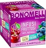 Bonomelli Infusi Fruttosi, Ciliegia e Mirtillo, Confezione da 12 Filtri, Gusto Dolce e Lievemente Acidulo, Infusione a Caldo e a Freddo, Ingredienti 100% Naturali