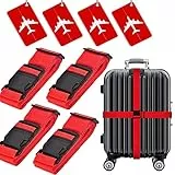 通用 Set di cinghie per valigia, cinghie e etichette regolabili da viaggio con carta d'identità, cinture per valigie da imballaggio con fibbia a sgancio rapido (rosso)