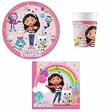 Procos PRO10245291DY - Set da festa S Gabby's Dollhouse, 52 pezzi, piatti, tazze, tovaglioli, stoviglie usa e getta, set da tavola