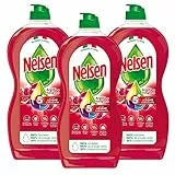 3x Nelsen Argilla e Melograno Detersivo Liquido per Piatti Bicchieri Posate Stoviglie ad Azione Extra Sgrassante Detergente Antiodore Formula a Lunga Durata per Lavaggio a Mano - 3 Flaconi da 900ml