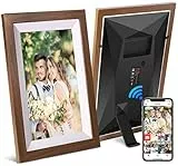 JHZL Cornice Digitale WiFi 10.1 Pollici - HD IPS Touch Screen Cloud Cornice Foto Digitale, Auto-rotazione/Mostra e Condividi Foto con l'App/Trasmissione Super Privacy(marrone)