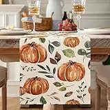 Runner Tavolo Zucca Runner Tavolo Cucina Runner Tavola Arancione Runner da Tavolo per Halloween Decorazione Foglia Di Zucca Runner Tavola Moderno in Lino Runner perCena Compleanno Matrimonio Festa