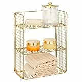 mDesign Portaoggetti da bagno con 3 ripiani – Pratico scaffale da parete richiudibile in filo metallico – Mensole in metallo per asciugamani, flaconi e accessori da bagno – ottone