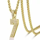 U7 Collana con Ciondolo Numero 7 in Oro con Zircone Pieno Numero 7 Pendente per Uomo Donna Hip Hop Collana con Numero di Zirconi