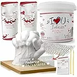Lalfof® Kit Calco Mani Coppia con Nome e Base in Legno.Idee Regalo Anniversario per Lui,Regalo Anniversario per Lei.Perfetto Come Regali di Coppia,Regalo Fidanzato,Regalo Fidanzata,Regalo per Lui Lei
