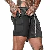 XDSP Pantaloncini Sportivi da Uomo, 2 in 1 Sport e Allenamento Fitness Shorts Jogging, Pantaloncini Asciugatura Veloce(Nero,M)