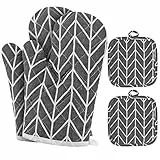 WT Guanti da Forno con 2 Cuscinetti isolanti,Presine da Cucina Morbida in Cotone per Arrostire, Cuocere, Grigliare, Cuocere al Forno(nero)