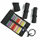 Astuccio arrotolabile in tela nera da 12 a 72 scomparti, portapenne in stoffa per matite colorate, penne e pennelli, idea regalo per studenti/adulti