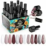 Smalto Semipermante, Kastiny 9 Pcs Oro Champagne Grigio Bianco Smalti Semipermanenti per Unghie, Soak Off Gel UV Nail Polish con Base e Top Coat, San Valentino