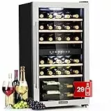 KLARSTEIN Cantinetta Vino, Cantinetta Vino Refrigerata a Zona Doppia per Interno/Esterni, Frigo Bar, Cantina Vino con Vetrina, Mini Bar con Protezione UV, Frigo Vino Touch, 5-22°C, 29 Bottiglie