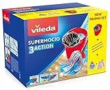 Vileda SuperMocio Box, Sistema Lavapavimenti, Set Con Strizzatore, 2 Fiocchi Microfibra & Power, 1 Fiocco 3Action, Manico 3 Pezzi, ‎Rosso