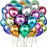 PuretéavHom 60 Pezzi Palloncini Palloncini Compleanno 12 Pollici Palloncini Colorati 3 Rotoli di Nastri Palloncini 100% Lattice Naturale per Decorazioni di Compleanno