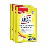 Smac - Panni Umidi Detergenti Lavapavimenti Adatti a Ogni Scopa, 36 Panni, Pulizia senza Risciacquo, Zero Aloni, Profumo di Limone, 12 Panni x 3 Confezioni