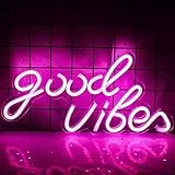 LUFEIS Insegne Luminose al Neon Good Vibes, Scritta da Parete, a LED, Alimentata da USB per Camera da Letto Bar Club