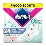 Nuvenia - Assorbente Pure Sensitive Ultra Notte con Ali - Superficie Delicata per Pelli Sensibili - Confezione da 24 Assorbenti