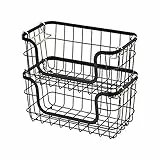 Amazon Basics - Rettangolare Cesti portaoggetti impilabili in metallo per cucina o bagno, Nero