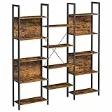 VASAGLE Libreria, Scaffale Portaoggetti, con 14 Ripiani, Struttura in Metallo, Soggiorno Studio Ufficio, Stile Industriale, 24 x 158 x 166 cm, Marrone Vintage e Nero LLS107B01