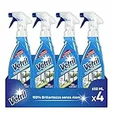 Vetril - Detergente Spray Vetri e Superfici con Ammoniaca, Azione Sgrassante e Brillantezza Senza Aloni, 650 ml x 4