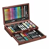 Relaxdays Kit da Disegno XXL, Acquerelli, Pastelli a Cera e Gessetti ad Olio, Valigetta da Pittore, Bordeaux, 70% Pannello di Fibra 20% Alluminio 10% plastica, Set da 117x Accessori