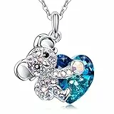 MEGA CREATIVE JEWELRY Collana Cuore Blu Koala da Donna Ciondolo Gioielli con Cristalli Idee Regalo Donna Originale per Lei Mamma Moglie Fidanzata Ragazza Figlia Amica Compleanno Anniversario