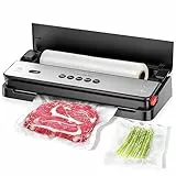 Bonsenkitchen Macchina Sottovuoto per Alimenti, Tagliapasta Incorporato e Rotoli per Sacchetti Sottovuoto e Starter Kit, Sigillatrice Sottovuoto per Umidi e Secchi, Design Staccabile, Nero