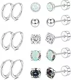 Diamday 8Parole Titanio Acciaio Piercing Piccoli Orecchini Set 20G Orecchini Cerchio Donne Uomini Piccola Palla Opale CZ Flatback Orecchini Trago Cartilagine Orecchini Sleeper Huggie Cerchio Orecchini