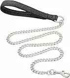 Guinzaglio per Cani in Metallo Resistente, Catena da 180 cm a Prova di Masticazione con Impugnatura Morbida Imbottita per Cani di Taglia Grande e Media (150cm*3mm)