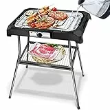 Aigostar Lava Pro - Griglia senza fumo, griglia per barbecue elettrica con piedini e tavolo da esterno. Antiaderente con vassoio rimovibile